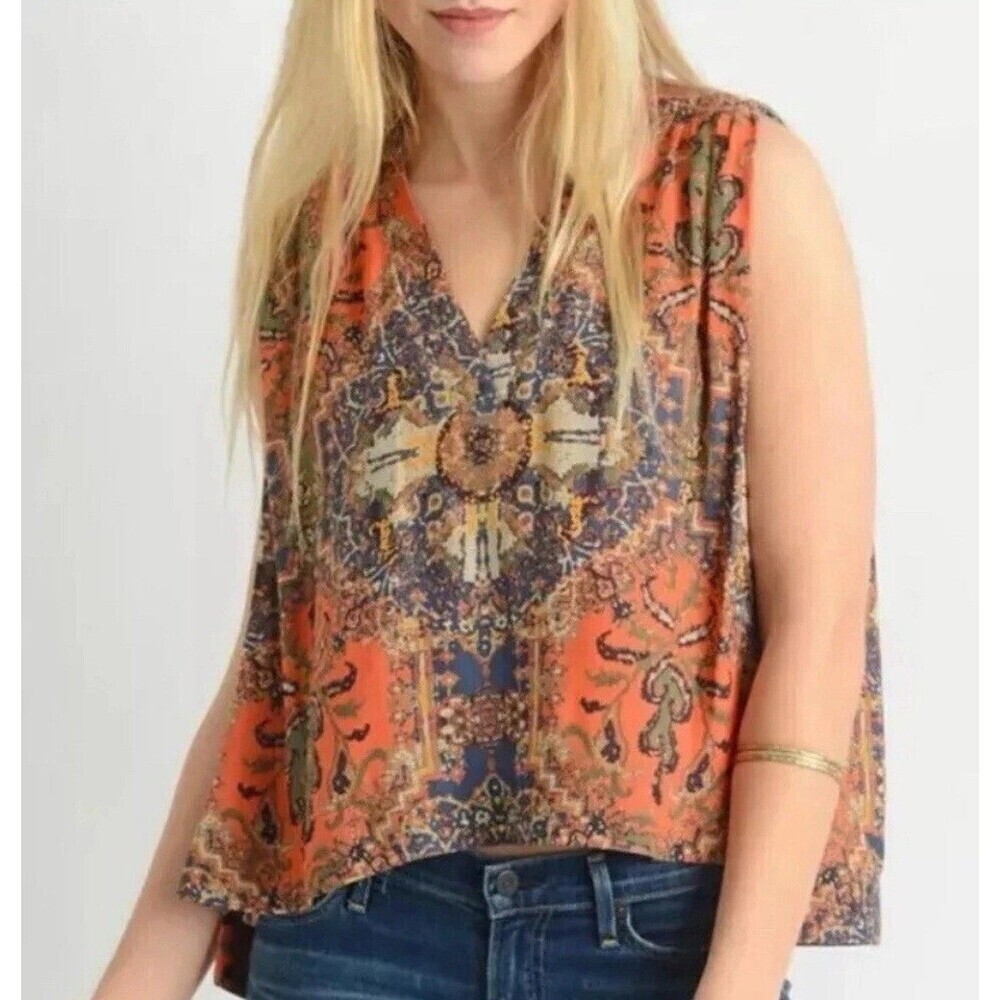 Free People Darcy India Tapestry Print Sleeveless Magic Carp Boho Top Med Shirt